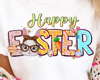 Happy Easter Bunny PNG, Boho Easter Png, Glitter Easter Coquette Png, Retro Easter Png, Floral Spring Png, Girls Pink Easter, Easter Doodle
