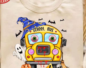 Téléchargement de conception de sublimation d'autobus scolaire d'Halloween, png Happy Halloween, png de saison fantasmagorique, des bonbons ou des sorts png, téléchargement de conceptions de sublimation