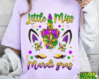 Descarga de diseño de sublimación PNG de la pequeña señorita Mardi Gras, Feliz Mardi Gras PNG, Carnaval de Mardi Gras PNG, descarga de diseño de sublimación de unicornio PNG