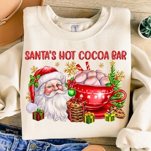 Santa&#39;s Hot Cocoa Bar Christmas png, kerstman png, retro kerst png, warme cacao png, sublimatieontwerp schattige kerstman, sublimatieontwerp kerst, kerstsublimatieontwerp