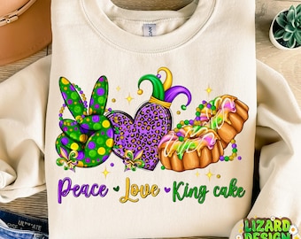 Peace Love King Cake Png Mardi Gras Sublimation Design, Mardi Gras Png, Mardi Gras Love Png, King Cake Png, Digital Download