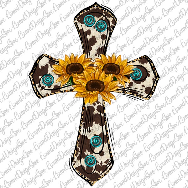 Cowhide Cross Png,Cowhide and Turquoise Cross,Sunflower Cross, Sublimation Designs Downloads, Digital Art, Cross Png, Western Cross Png