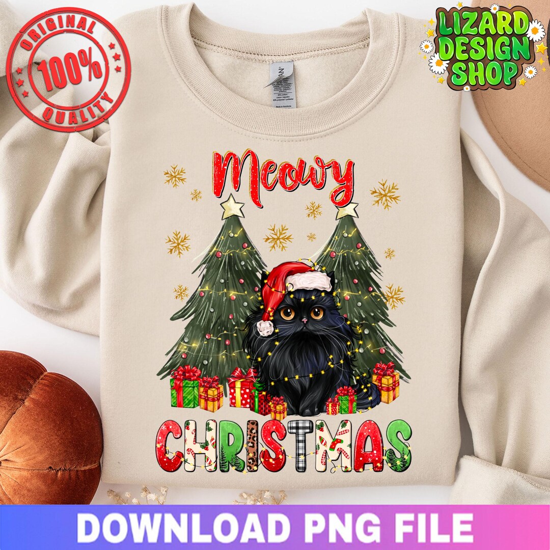 Meowy Christmas Cat Png Sublimation Design Download, Christmas Png ...