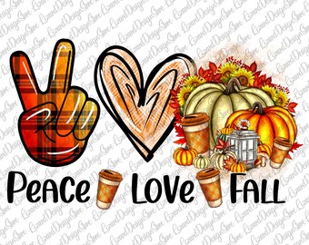 Peace Love Fall png, herfstsublimatieontwerpen downloads, sublimatieafbeeldingen, digitale download, pompoensublimatieontwerp, afdrukbaar, png