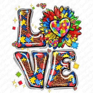Autism love png sublimation design download, Autism Awareness png, western Autism love png, Autism png, sublimate designs download