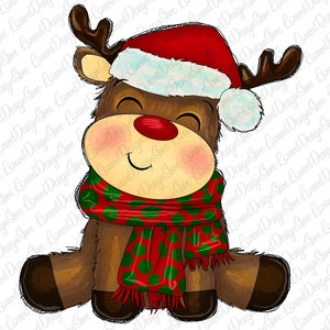 Christmas Baby Reindeer Png, Christmas png, Cute Reindeer Png, Reindeer Png, Christmas Hat Png, Christmas Scarf Png, Sublimation Design image 1