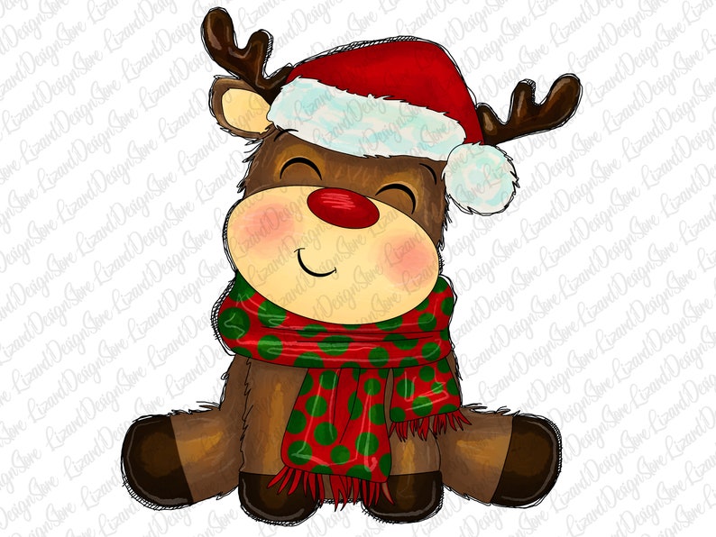 Christmas Baby Reindeer Png, Christmas png, Cute Reindeer Png, Reindeer Png, Christmas Hat Png, Christmas Scarf Png, Sublimation Design image 1