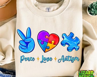 Peace Love Autism, Autism png, Autism Mom, Autism Awareness, Peace Love png, Love Autism png, Autism Sublimation, Sublimation Designs