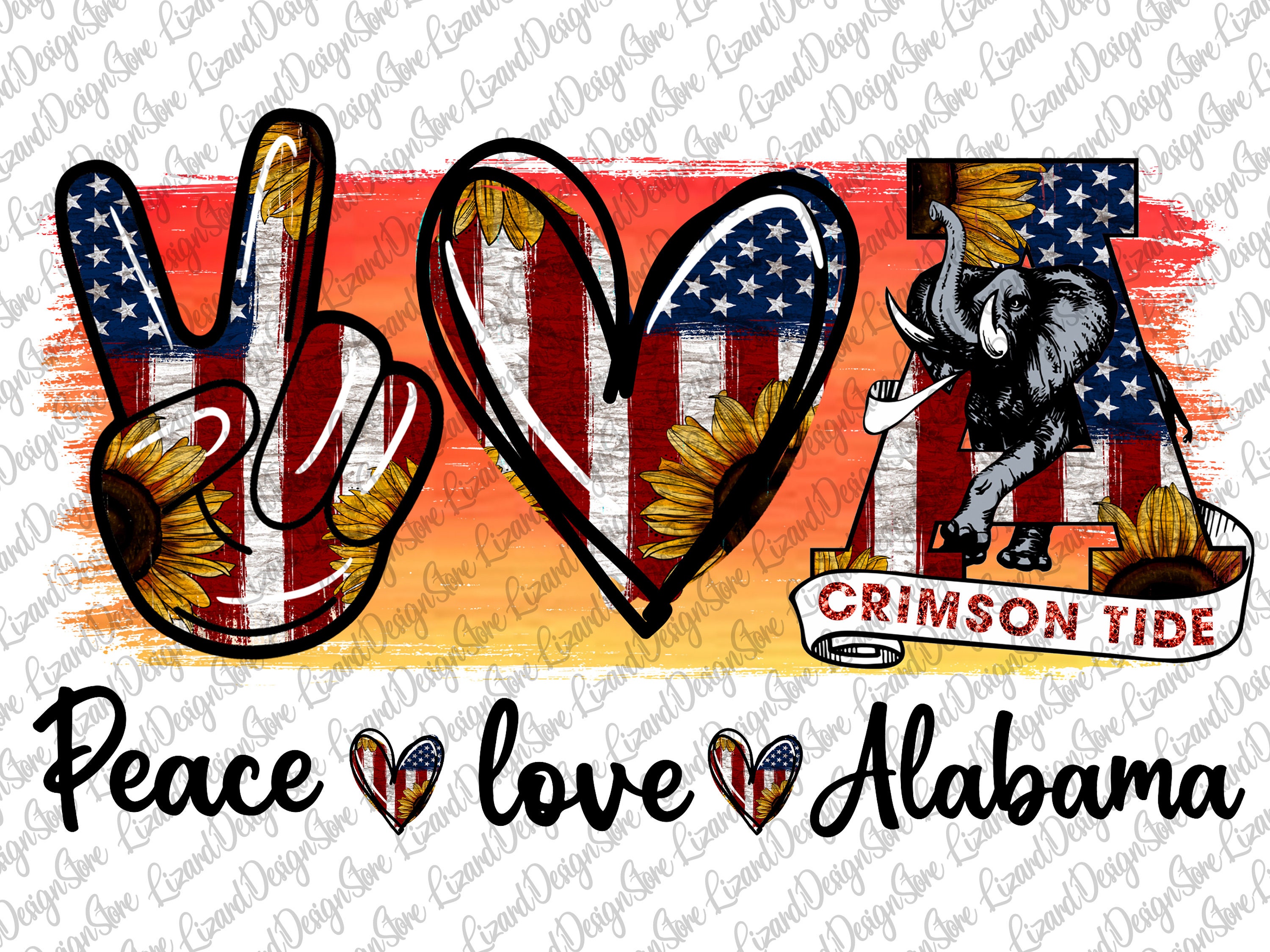 Peace Love Alabama Football American Flag Design Alabama Etsy