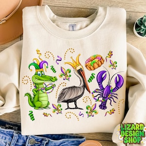 Mardi Gras alligator pelican crawfish sublimation design download, Mardi Gras png, Louisiana png,Fleur de Lis Png,sublimate designs download