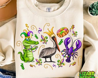 Mardi Gras alligator pelican crawfish sublimation design download, Mardi Gras png, Louisiana png,Fleur de Lis Png,sublimate designs download