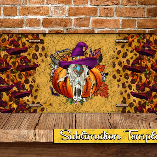 Halloween Witch Bull Skull License Plate Png,Bull Skull License Plate Png,License Plate Sublimation Template,Western Bull Png,Bull Skull Png