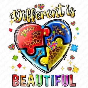 Different is beautiful Autism png sublimation design download, Autism Awareness png, Autism heart png, sublimate designs download