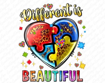 Different is beautiful Autism png sublimation design download, Autism Awareness png, Autism heart png, sublimate designs download