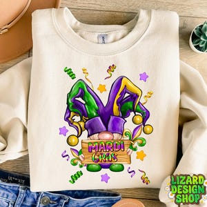 Mardi Gras Sublimation, Mardi Gras PNG, Gnome png, Gnome clipart, Fat Tuesday digital file, fleur de lis PNG, colorful fleur de lis