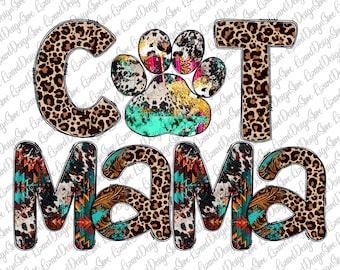 Cat Mama Png, Mom Sublimation Design Download, Cat Paw Png,  Cat Mom Western Leopard PNG, Instant Digital Download