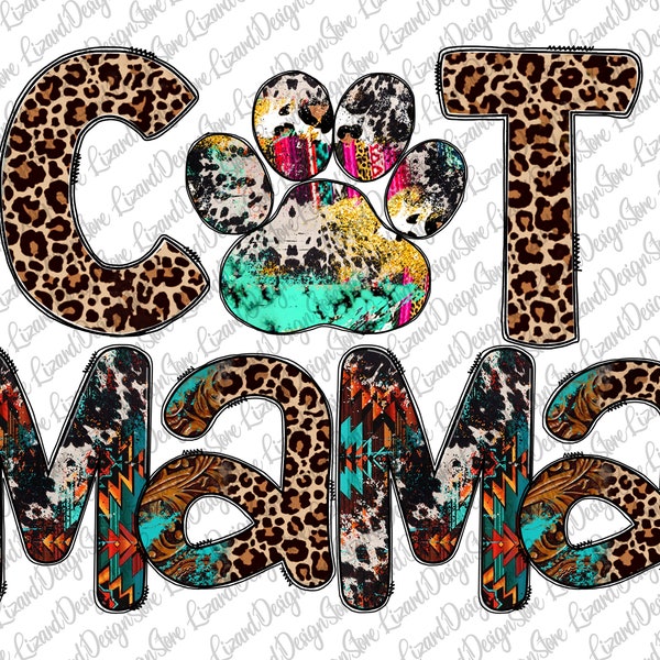 Cat Mama Png, Mom Sublimation Design Download, Cat Paw Png,  Cat Mom Western Leopard PNG, Instant Digital Download