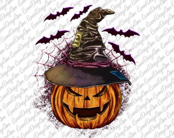 Witch Pumpkin Halloween Png, Pumpkin Halloween Sublimation Png, Halloween PNG file, Witch Hat, Bat Png, Halloween Design, Sublimation Design