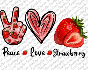 Amor de paz Fresa PNG, Amante de las fresas PNG, Festival de la fresa Png, Impresión por sublimación Impresión DTG Lista para imprimir Descargar, Fresa