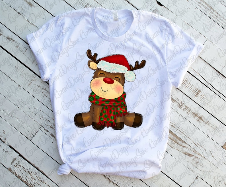 Christmas Baby Reindeer Png, Christmas png, Cute Reindeer Png, Reindeer Png, Christmas Hat Png, Christmas Scarf Png, Sublimation Design image 2
