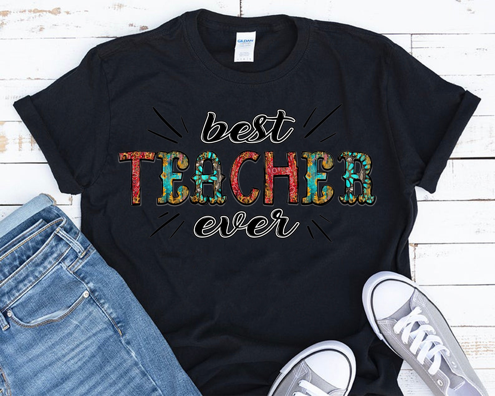 Best Teacher Ever Png Western Png Teacher Png Cowhide Red - Etsy