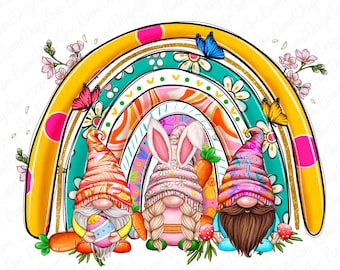 Easter gnomes rainbow png sublimation design download, Happy Easter Day png, Easter Day png, bunny gnomes png, sublimate designs download