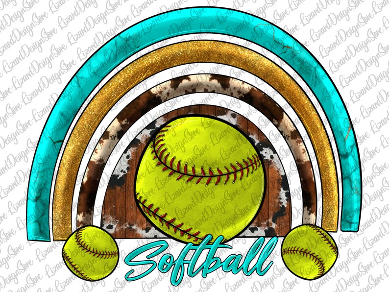 Softball Cowhide Turquoise Rainbow Png Softball Rainbow Png | Etsy