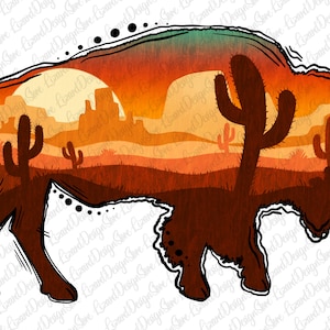 Wild West Bison, cacto, deserto, búfalo, ocidental, vigoroso, PNG, DOWNLOAD INSTANTÂNEO, arquivo de sublimação