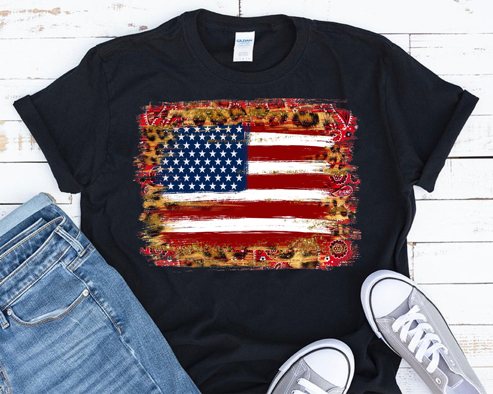 Red Bandama and Usa Flag Pngleopard Background Americausa - Etsy