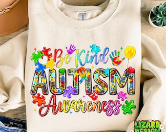 Be Kind Autism Awareness Png, Sublimation Design Download, Autism Awareness Png, Autism Heart Png,Autism Puzzle Pieces Png,Sublimate Designs