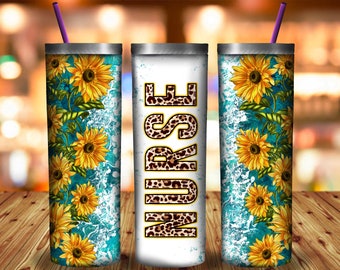 Nurse Sunflower Leopard Glitter 20 oz Skinny Tumbler, Nurse Life Sublimation Design Template,  PNG tumblers, Nurse Tumbler Wrap, Nurse Png