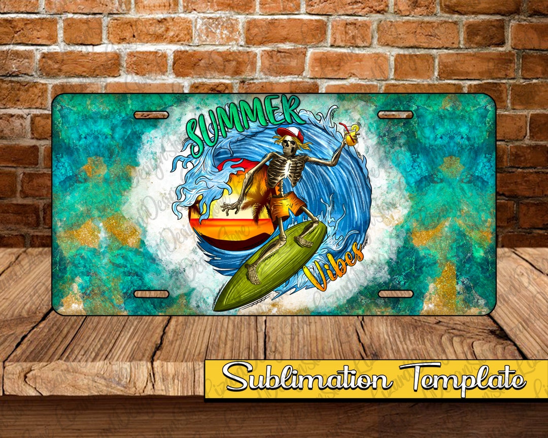 Summer Surfing License Plate PNG, Skeleton Surf Png, License Plate PNG