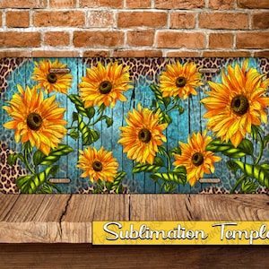 Sunflowers License Plate Png,License Plate Sublimation Design,Sunflowers on Teal Wood License Plate,Western Design License Plate Sublimation