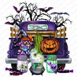 Halloween-vrachtwagen png, Happy Halloween png, boo png, vrachtwagen png, heks png, vleermuis png, pompoen png, digitale download, sublimatieontwerp