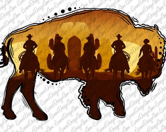 Bison Western ,Wild West Bison, Cactus, Desert, Buffalo,Western, Cowboy png, Punchy, PNG, INSTANT DOWNLOAD, Sublimation File