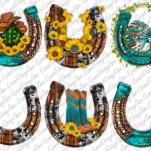 Horseshoe Png Design Bundle, Horseshoe Png, Western Horseshoe Png, Cactus, Boots, Western Png, Sunflower Horseshoe Png, Instant Download