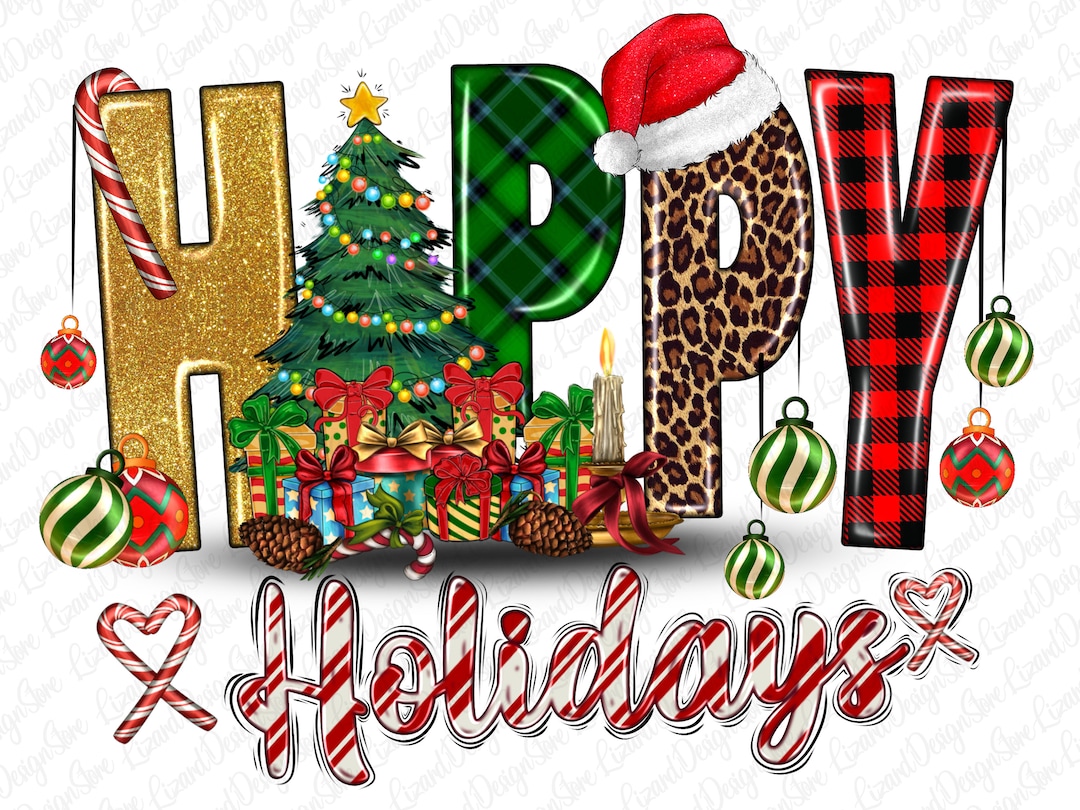 Happy Holidays Png, Merry Christmas PNG, Sublimation Design, Digital Download, Happy Holidays