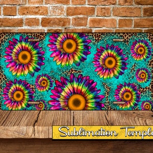 Tie Dye Sunflowers License Plate Png, Tye Dye Sunflower Png,  License Plate Png,Tie Dye Sublimation License Plate Template,Leopard Turquoise