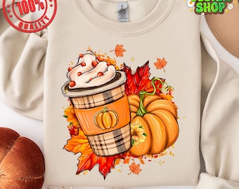 Fall Pumpkin Coffee Png, Fall Png, Autumn Png, Fall Vibes Png, Pumpkin Png, Pumpkin Spice Coffee png, Digital Download, Sublimation Design
