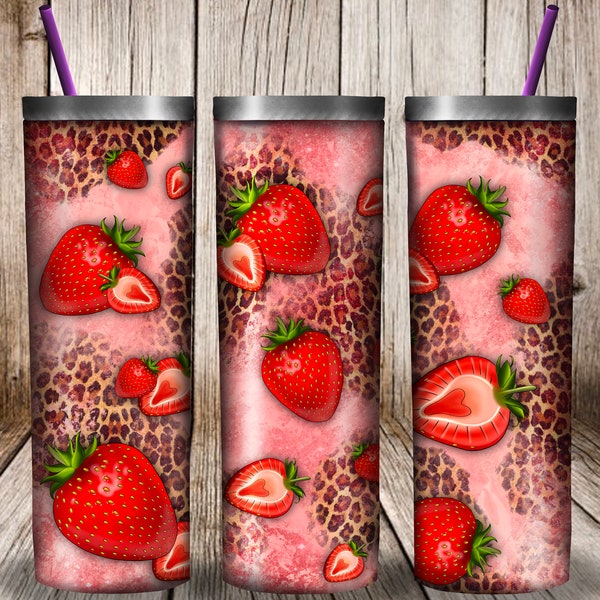 Strawberry Tumbler Png, 20oz Skinny Tumbler PNG Sublimation Design, Leopard Strawberry Tumbler Png, Fruit Tumbler Png, Téléchargement numérique