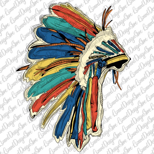 Headdress Western Distressed, Indian head dress in, Headdress Png, Sublimation Transfer,Ready to Press Heat Press Transfer, Indian Headdress