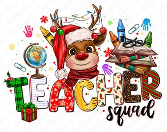 Teacher Squad Png, Reindeer Buffalo Plaid Christmas Png, Reindeer Christmas Png, Christmas Teacher Png, Teacher Squad, Sublimation Design