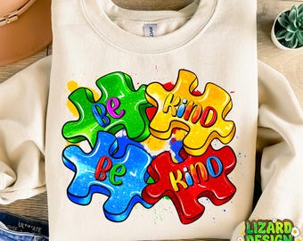 Be Kind Autism Png, Sublimation Design Download, Autism Awareness Png, Autism Puzzle Pieces Png, Sublimate Designs Download