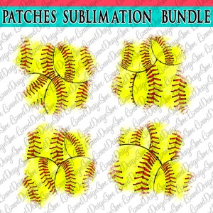 May include: Four digital sublimation designs featuring yellow and red softball graphics with a watercolor effect. The designs are perfect for creating custom apparel, accessories, and home decor.