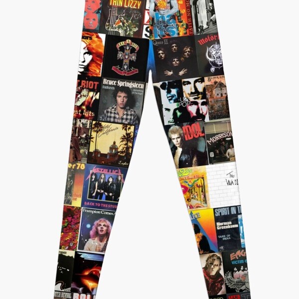 Rock Vinyl Collage Leggings for Women Girls, Rock and Roll Leggings, Hip Hop Pattern Leggings, Types of Music Vinyl Legging