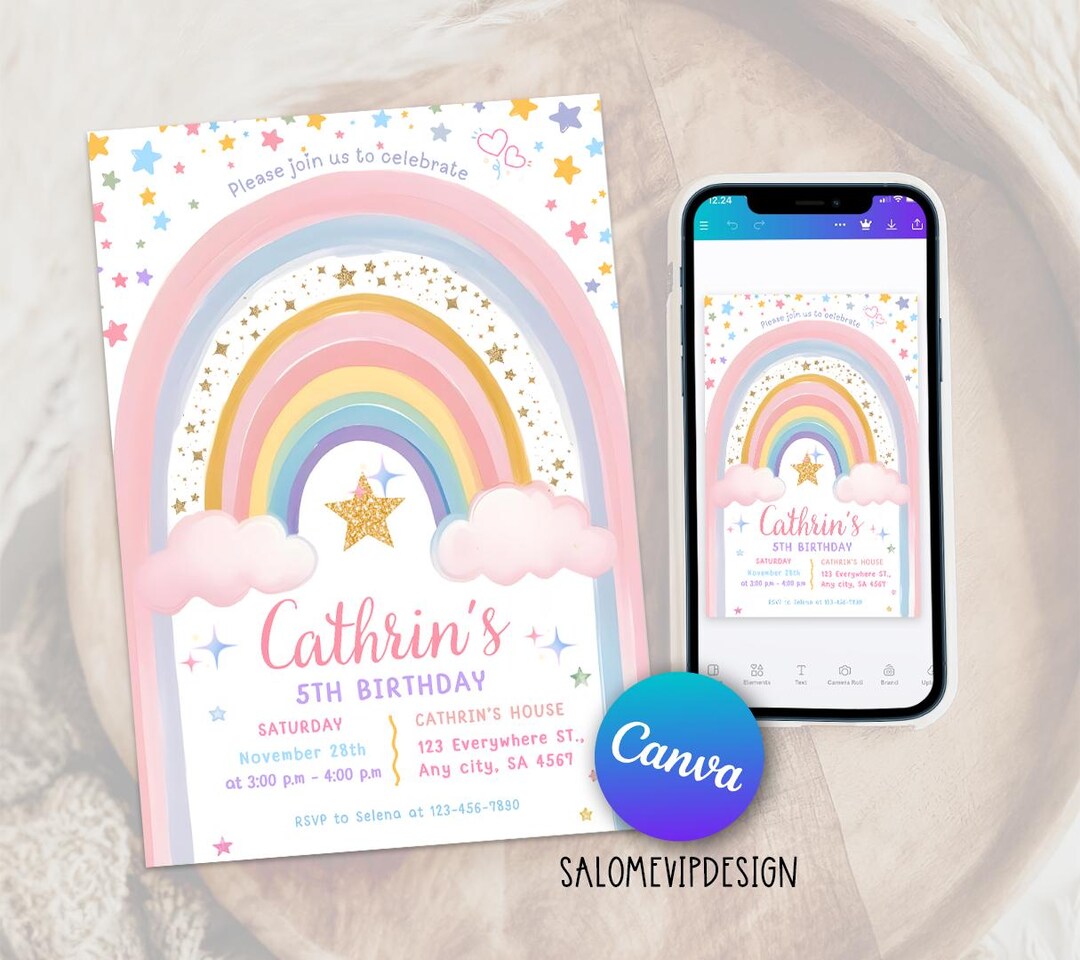 Editable Rainbow Invitation, Rainbow Party Invitation, Girl Rainbow Party, Printable Rainbow Fun ...