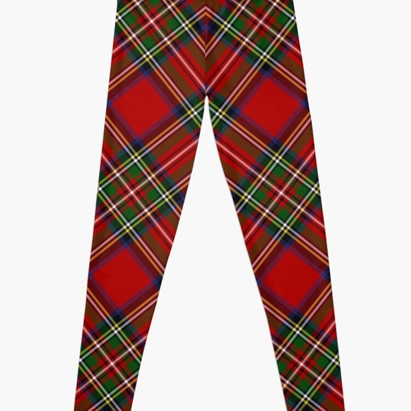 Royal Stewart Tartan Cross Plaid Leggings for Women Girls, Tartan Plaid Leggings,  Plaid Pattern Leggings, Christmas Pattern Legging