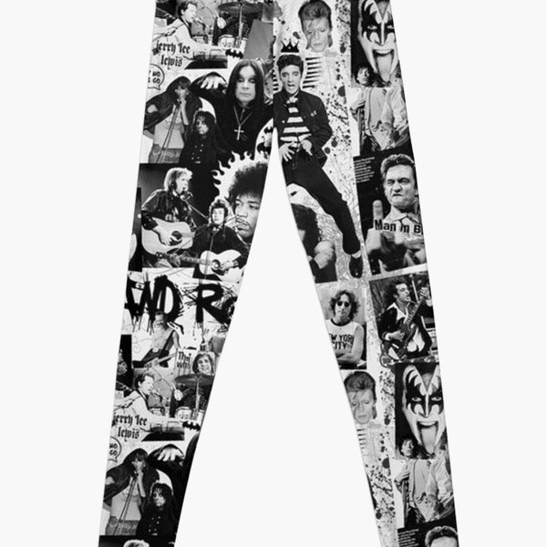 Retro Rock and Roll Leggings for Women Girls Musical Collage Leggings Broadway Leggings Black and White Leggings