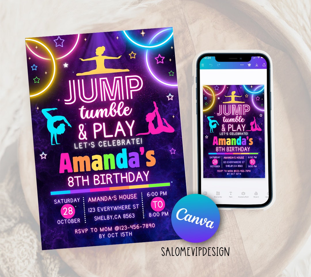 Editable Gymnastics Birthday Invitation, Girl Gymnastics Birthday Party ...