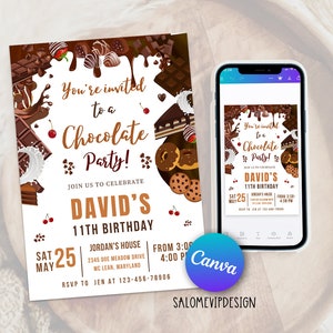 Editable Chocolate Party Invitation, Chocolate Invitation, Chocolate Birthday Party, Sweet Party, Printable Invitation Template